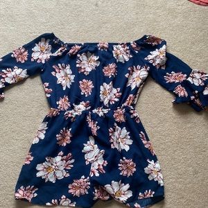 Blue flower print romper